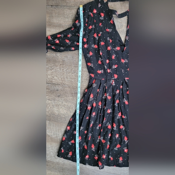 Free People Tegan Mini Dress Women's 4 Black & Red Floral Fit n Flare Long Sleev - Picture 12 of 14
